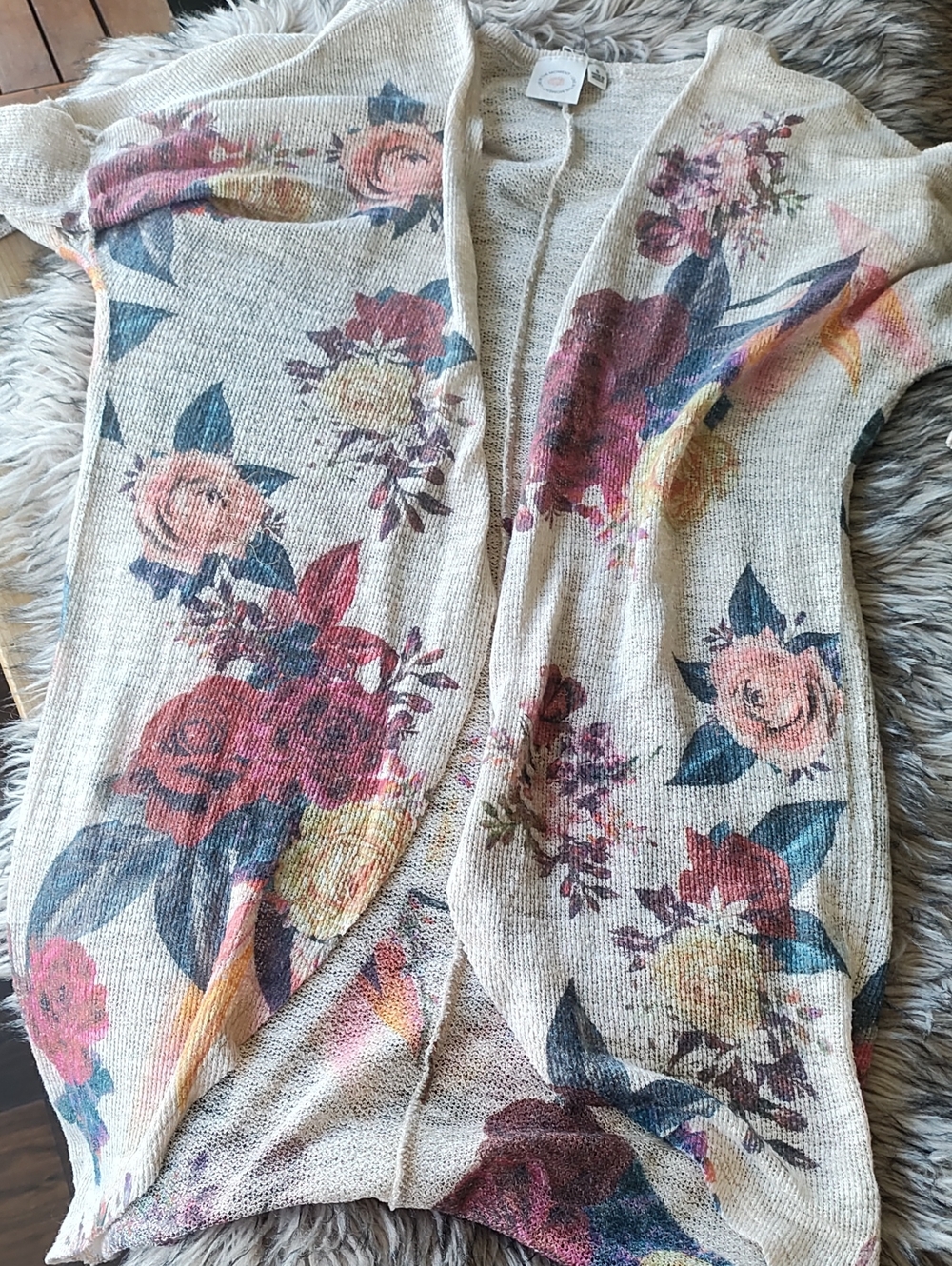 Floral Open-Front Knit Cardigan - Cream Pink Floral